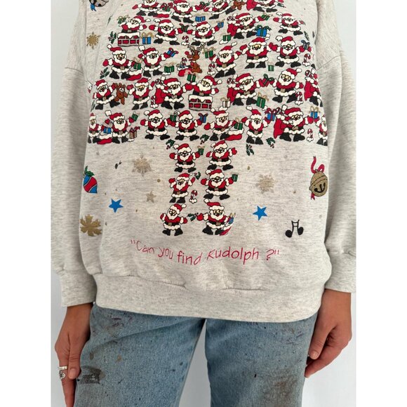 90s vintage grey christmas tree santa holiday graphic collared pullover sweater - Picture 7 of 9